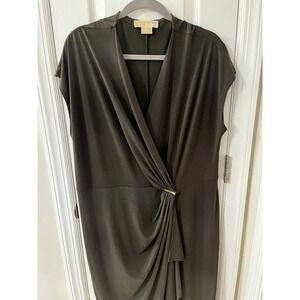 Michael Kors Olive Green 2X Plus Size Jersey Knit V-Neck Sheath Dress